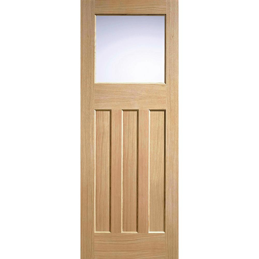 Photograph of DX 30's Oak Unfinished 3 Panel and 1 Light Frosted Glass Glazed Internal Door 2032mm x 813mm x 35mm