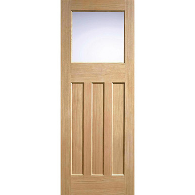 Further photograph of DX 30's Oak Unfinished 3 Panel and 1 Light Frosted Glass Glazed Internal Door 2032mm x 813mm x 35mm