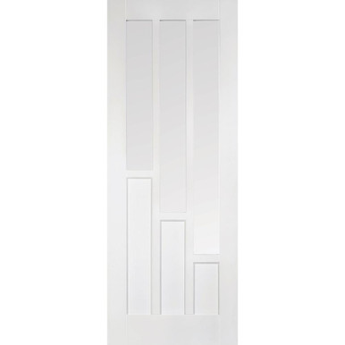 Further photograph of Coventry White Primed 3 Panel and 3 Light Clear Glass Glazed Internal Door 1981mm x 838mm x 35mm