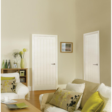 Further photograph of Textured White Primed Vertical 5 Panel Moulded Internal Door 1981mm x 838mm x 35mm