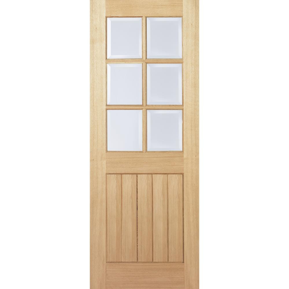 Photograph of Mexicano Oak Prefinished Vertical 5 Panel and 6 Light Clear Glass Glazed Internal Door 1981mm x 762mm x 35mm