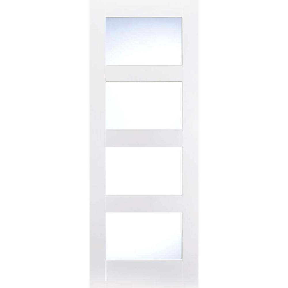 Photograph of Shaker White Primed 4 Light Clear Glass Glazed Internal Door 2040mm x 826mm x 40mm