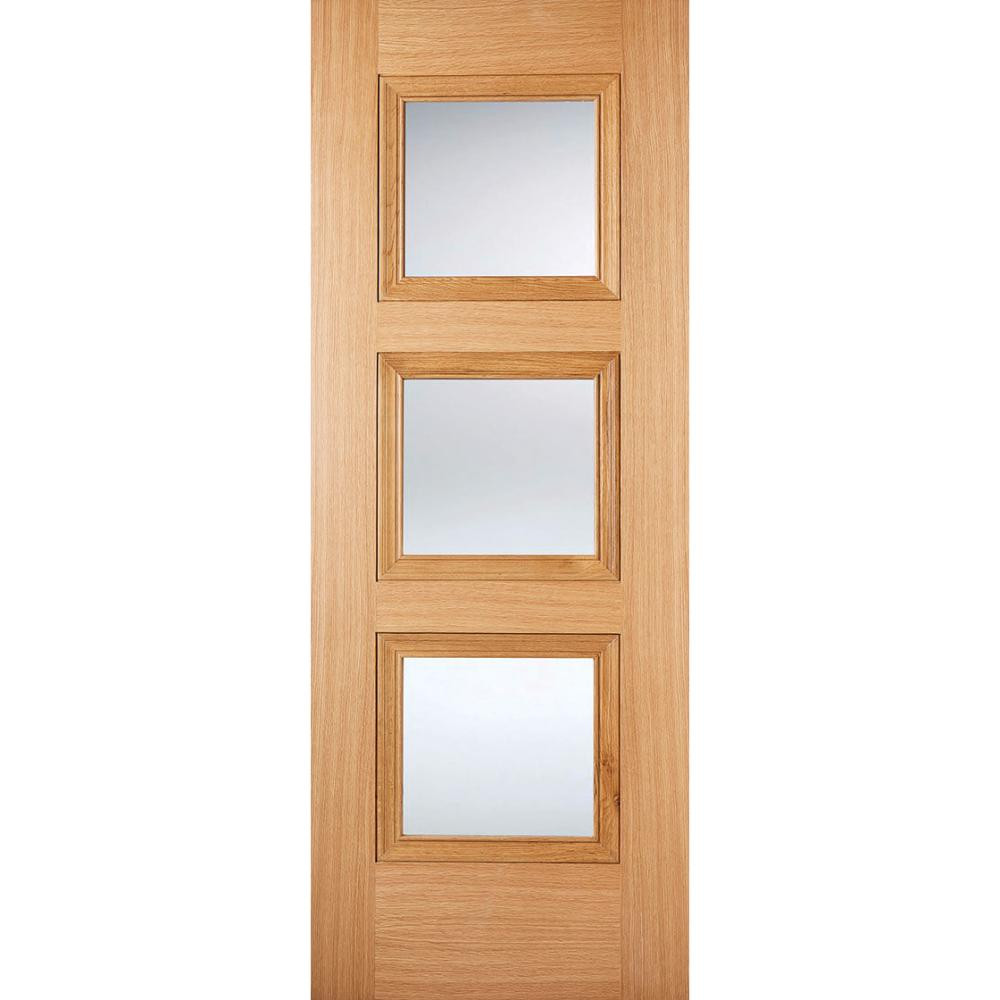 Photograph of Amsterdam Oak Prefinished 3 Light Clear Glass Glazed Internal Door 1981mm x 686mm x 35mm