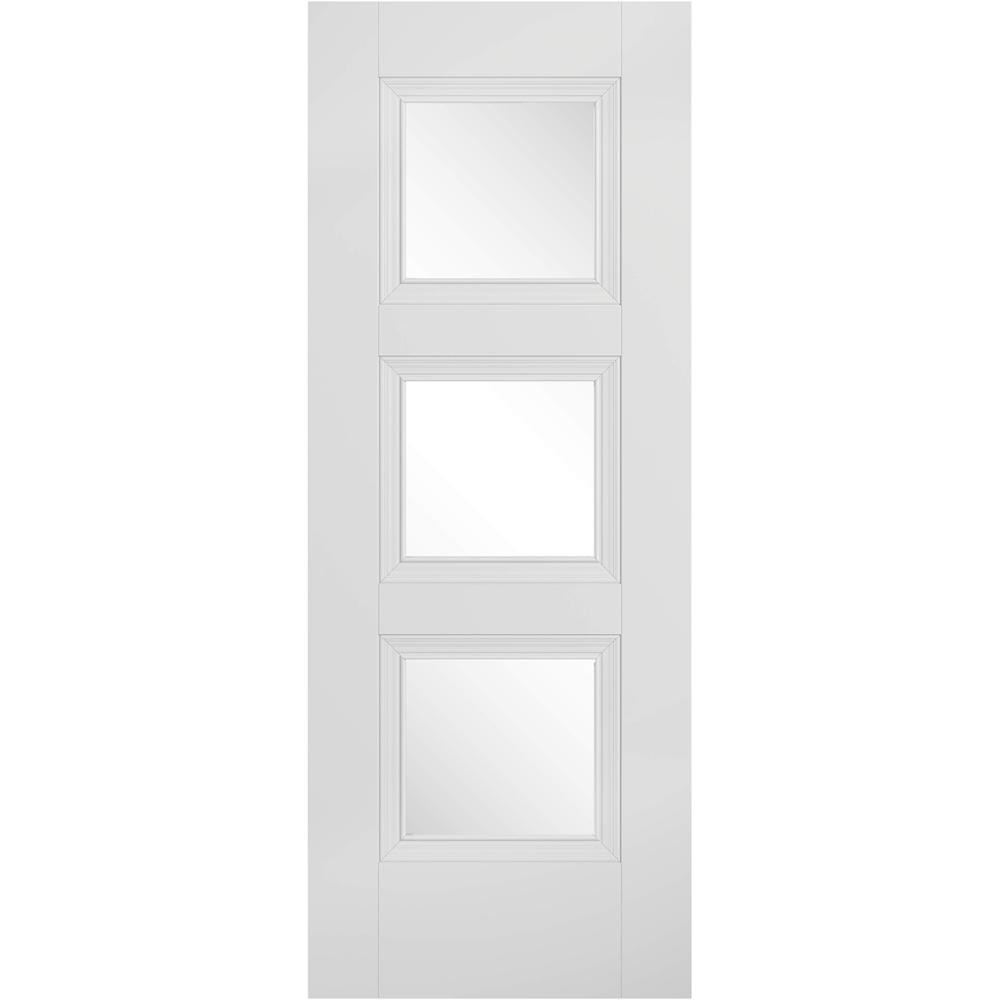 Photograph of Amsterdam White Primed 3 Light Clear Glass Glazed Internal Door 1981mm x 686mm x 35mm