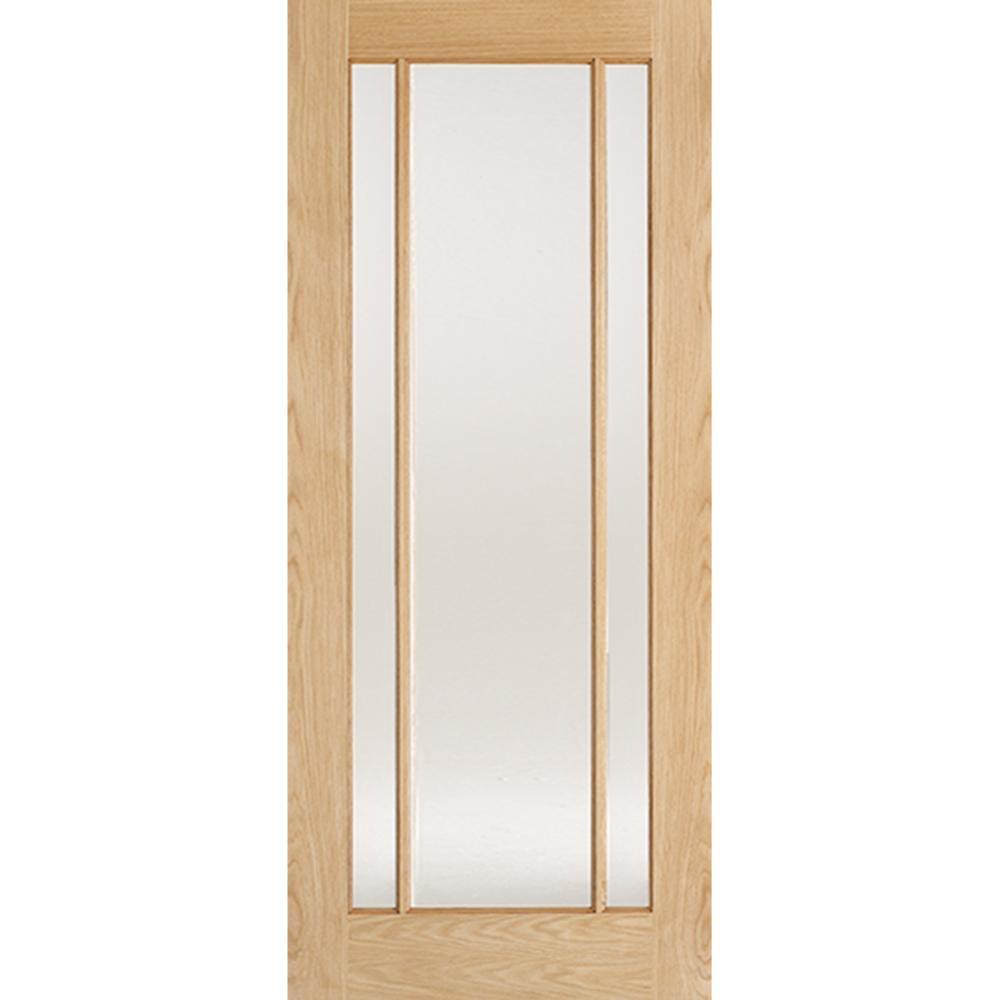 Photograph of Lincoln Oak Unfinished 3 Light Clear Glass Glazed Internal Door 1981mm x 686mm x 35mm