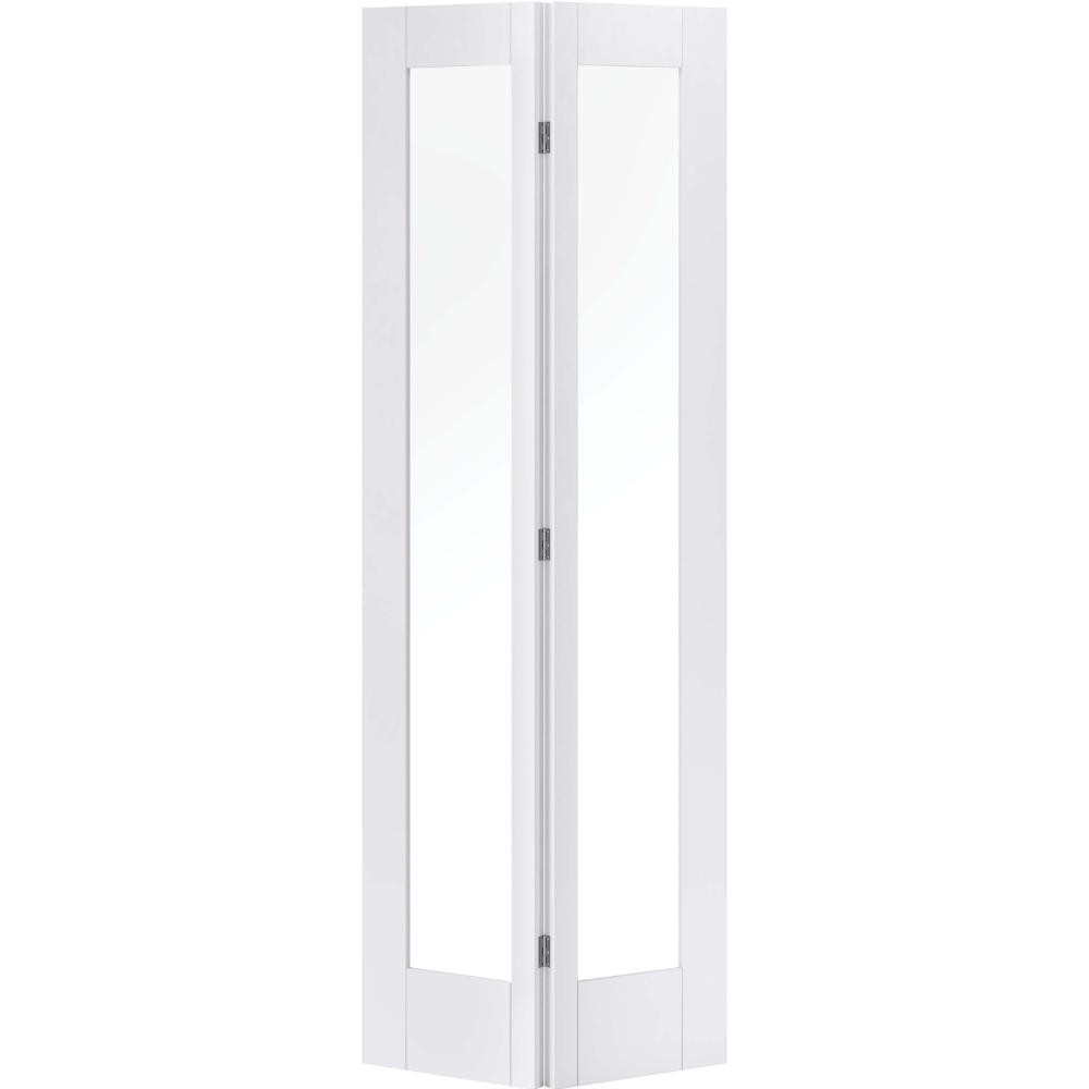 Photograph of Pattern 10 White Primed 1 Light Clear Glass Glazed Internal Bifold Door 1932mm x 762mm x 35mm