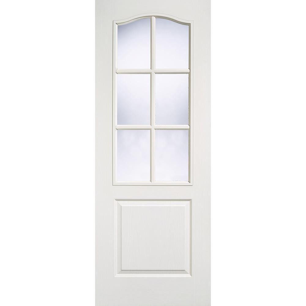 Photograph of Classical White Primed 1 Panel and 6 Light Clear Glass Glazed Internal Door 1981mm x 838mm x 35mm