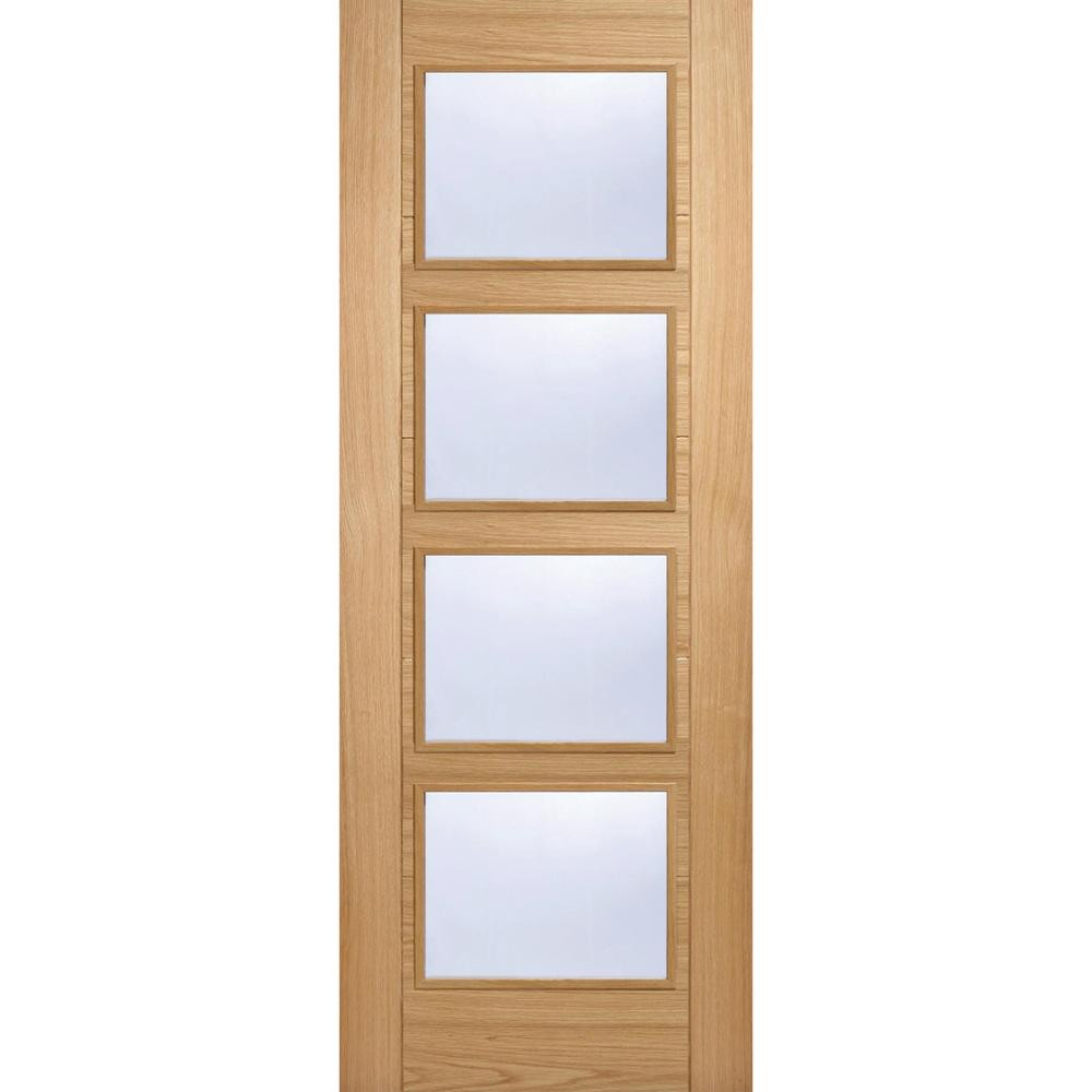 Photograph of Vancouver Oak Prefinished 5 Panel and 4 Light Clear Glass Glazed Internal Door 1981mm x 838mm x 35mm