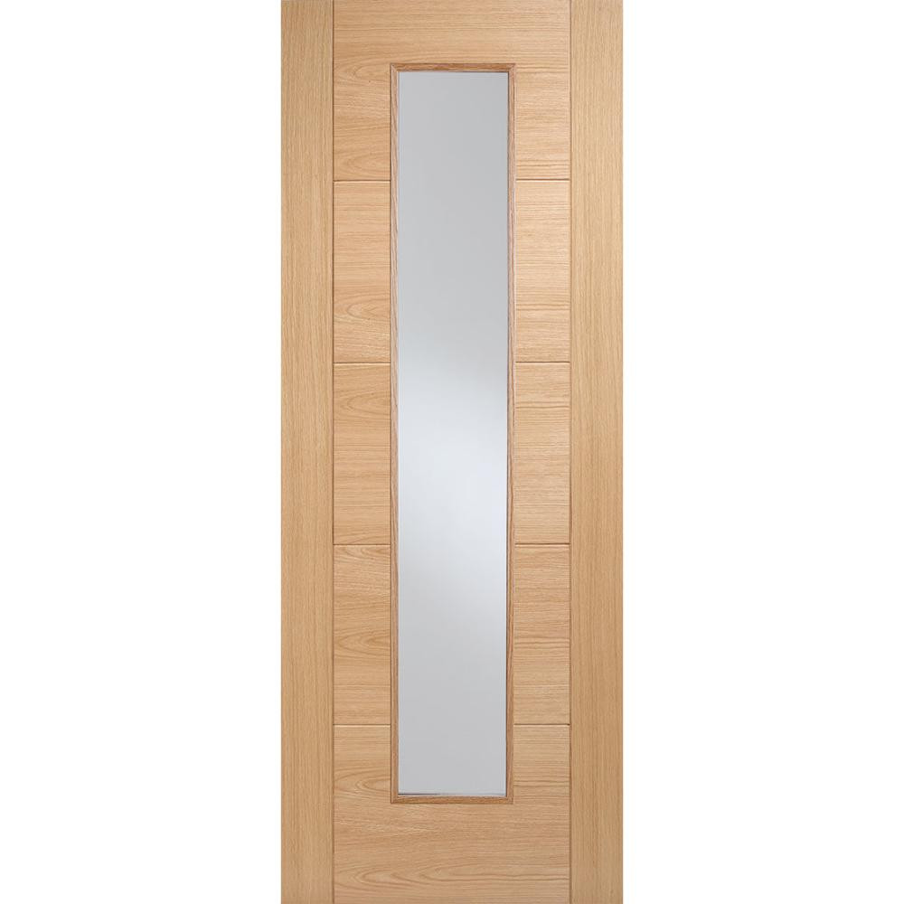 Photograph of Vancouver Oak Prefinished 5 Panel 1 Light Clear Glass Glazed Internal Door 1981mm x 686mm x 35mm