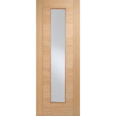 Further photograph of Vancouver Oak Prefinished 5 Panel 1 Light Clear Glass Glazed Internal Door 1981mm x 686mm x 35mm