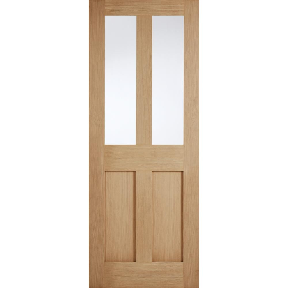 Photograph of London Oak Unfinished 2 Panel and 2 Light Clear Glass Glazed Internal Door 1981mm x 838mm x 35mm