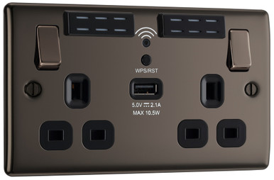 Further photograph of BLACK NICKEL 13A 2GANG SWITCHED SOCKET+WIFI+USB (2.1A)