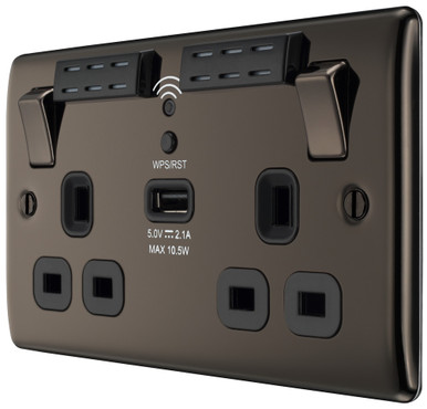 Further photograph of BLACK NICKEL 13A 2GANG SWITCHED SOCKET+WIFI+USB (2.1A)