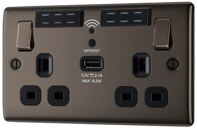 Further photograph of BLACK NICKEL 13A 2GANG SWITCHED SOCKET+WIFI+USB (2.1A)