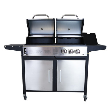 Charles Bentley 2+1 Burner Gas Grill & Charcoal Grill BBQ - Stainless Steel product image