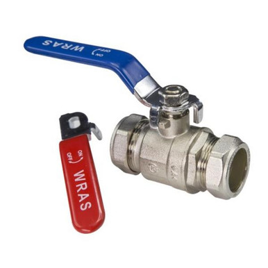 Masterflow Yellow Brass Chrome Plated Ball Valve, 15mm, Red/Blue, Full Bore Lever product image