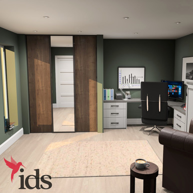 Interior Door Systems: Timeless 3-Door Sliding Wardrobe Door Kit, Destressed Bronze Frame with Vintage Santa Fe Oak, Silver Mirror, Vintage Santa Fe Oak  Panels, 2260mm x 1680mm product image