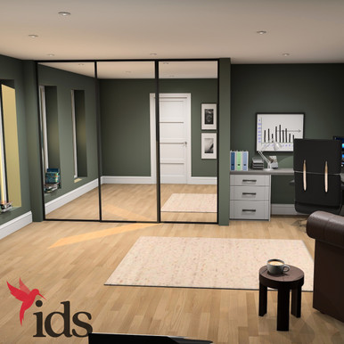 Interior Door Systems: Timeless 3-Door Sliding Wardrobe Door Kit, Black Frame with Silver Mirror Panels, 2260mm x 2216mm product image