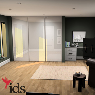 Interior Door Systems: Timeless 3-Door Sliding Wardrobe Door Kit, Brushed Anthercite Frame with Pure White Glass Panels, 2260mm x 2216mm product image