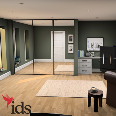 Interior Door Systems: Timeless 3-Door Sliding Wardrobe Door Kit, Destressed Bronze Frame with Silver Mirror Panels, 2260mm x 2592mm product image