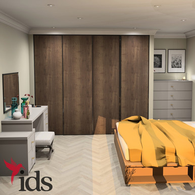 Interior Door Systems: Timeless 4-Door Sliding Wardrobe Door Kit, Destressed Bronze Frame with Vintage Santa Fe Oak Panels, 2260mm x 2290mm product image