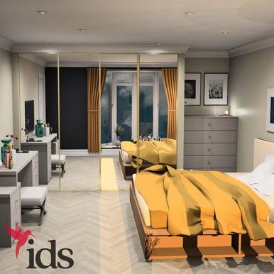 Interior Door Systems: Timeless 4-Door Sliding Wardrobe Door Kit Light Gold Frame with Silver Mirror Panels, 2260mm x 2978mm product image