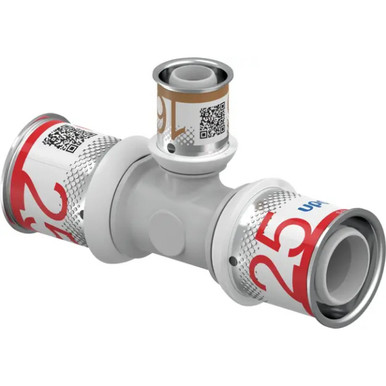 Uponor Press Composite Tee Reducer, PPSU, 25mm x 16mm x 25mm product image