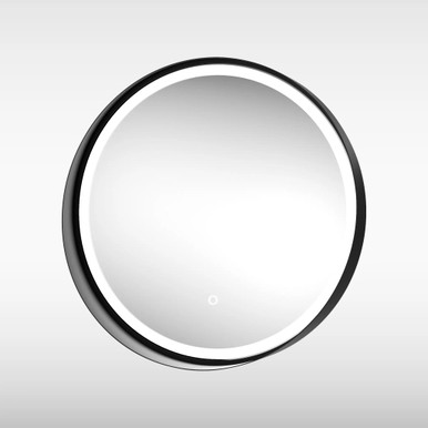 Dawn Round Mirror With Black Frame And Shelf, 600mm x 110mm, Cool White product image