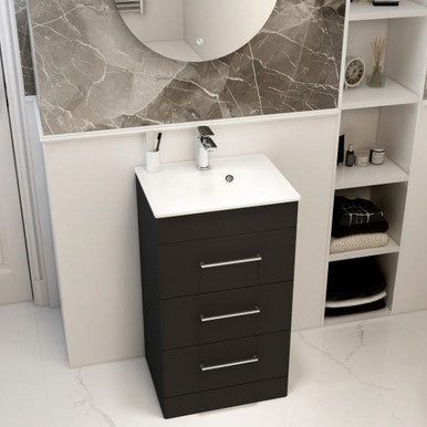 Distinct Vela 500mm Floor Standing 3 Drawer Basin Unit, Matt Black (Unit Only) product image