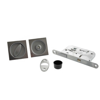 Agb Square Flush Handle Sliding Door Bathroom Lock Set, Satin Chrome product image