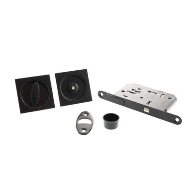 Agb Square Flush Handle Sliding Door Bathroom Lock Set, Matt Black product image