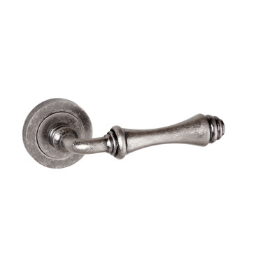 Old English Durham Lever Door Handle On Round Rose, Distressed Silver product image
