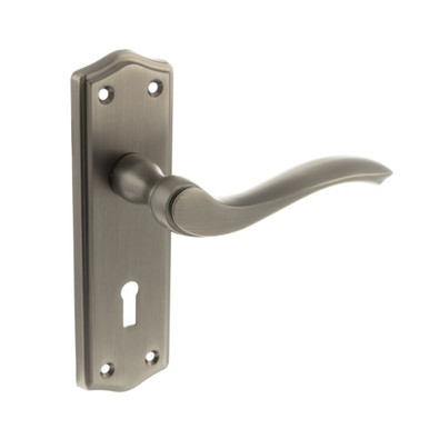 Old English Warwick Key Door Handle On Backplate, Matt Gun Metal product image