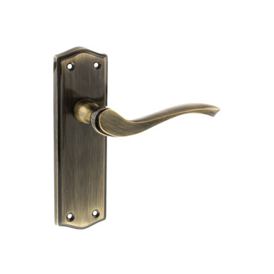 Old English Warwick Latch Door Handle On Backplate, Antique Brass product image