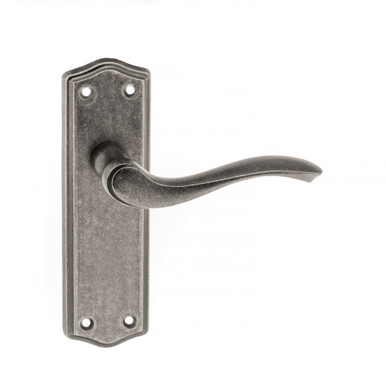 Old English Warwick Latch Door Handle On Backplate, Distressed Silver product image