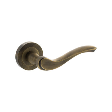 Old English Warwick Lever Door Handle on Round Rose, Matt Antique Brass product image