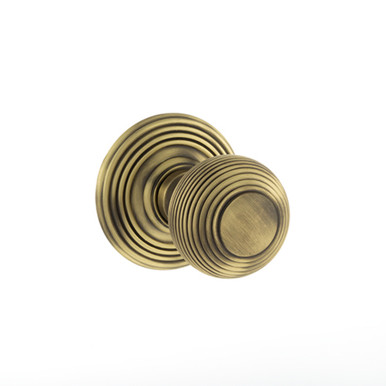 Old English Ripon Solid Brass Reeded Beehive Mortice Door Knob on Concealed Fix Rose, Matt Antique Brass product image