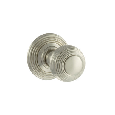 Old English Ripon Solid Brass Reeded Beehive Mortice Door Knob on Concealed Fix Rose, Satin Nickel product image