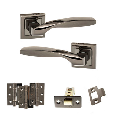 Status Oklahoma Door Handle Pack, Latch Set, 3" Ce Latch, 3" Fire Rated Hinges x3, Black Nickel product image