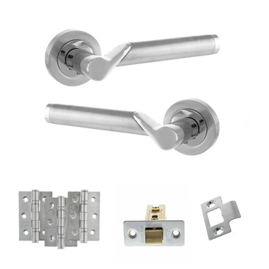 Status Hawaii Door Handle Pack, Latch Set, 76mm Latch, 76mm Fire Rated Hinges x 3, Satin Chrome/Polished Chrome product image