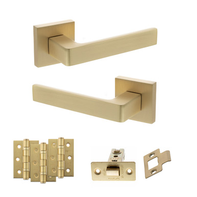 Montana Door Handle Pack With 3" Ce Latch And 3" Fire Hinges x 3, Sb product image