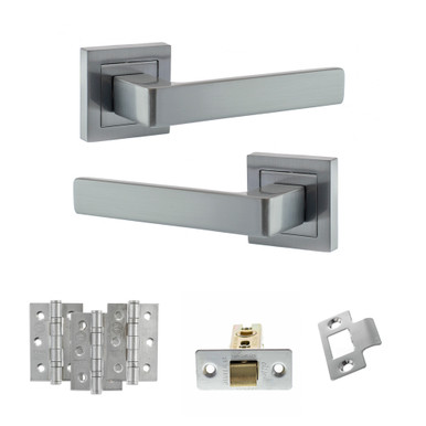 Status Montana Door Handle Pack, Latch Set, 3" Ce Latch, 3" Fire Rated Hinges x3, Satin Chrome product image