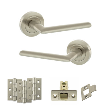 Alabama Door Handle Pack With 76mm Ce Latch And 76mm Fire Hinges x 3, Satin Nickel product image