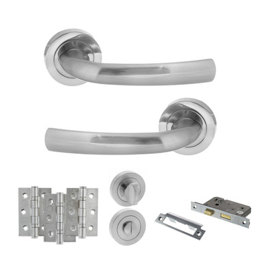 Status Nevada Door Handle Pack, Bathroom Set With 3" Bathroom Lock And 3" Fire Rated Hinges x3, Satin Chrome product image