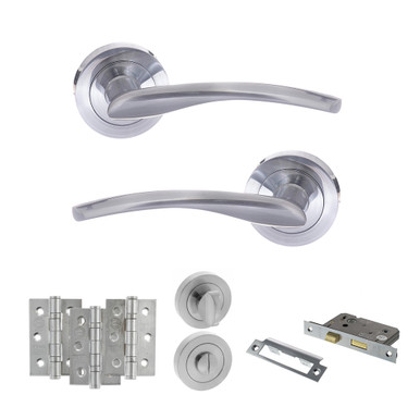 Arizona Door Handle Pack With 76mm Bathroom Lock And Fire Hinges product image