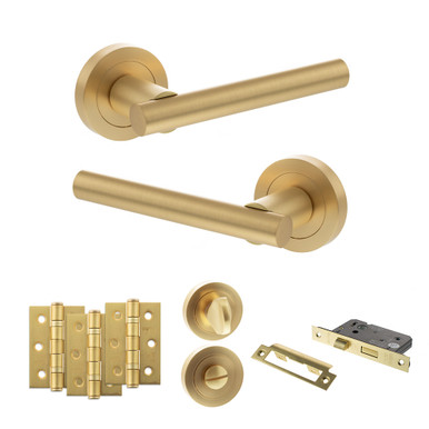 Nebraska Door Handle Pack With 3-Inch Ce Bath Lock And 3-Inch Fire Hinges x3, Sb product image