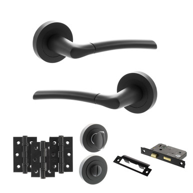 Indiana Door Handle Pack With 3-inch Ce Bath Lock And 3-inch Fire Hinges x3, Mb product image