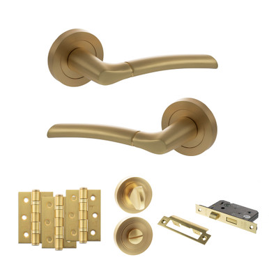 Indiana Door Handle Pack With 3-inch Ce Bath Lock And 3-inch Fire Hinges x3, Sb product image