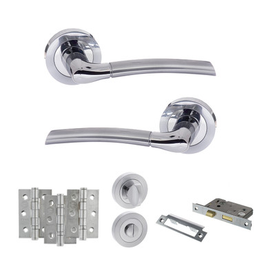 Indiana Door Handle Pack With 3-Inch Ce Bath Lock And 3-Inch Fire Hinges x3, Sc/Pc product image