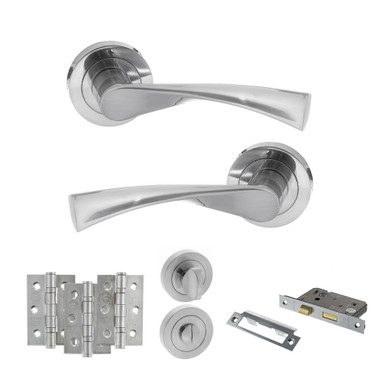 Colorado Door Handle Pack With 76mm Bathroom Lock And 76mm Fire Hinges x 3, Satin Chrome product image